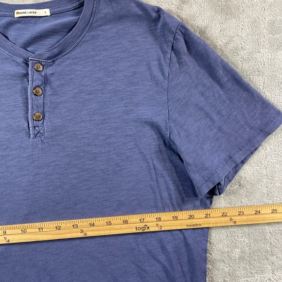 Marine Layer Mens Henley T Shirt Blue Cotton Blend Short Sleeve Size L - Picture 3 of 8